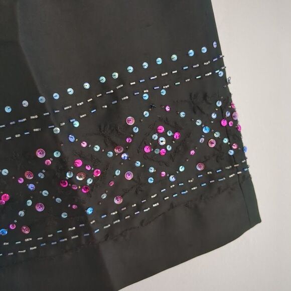 Vintage 1990s Finity Silk Skirt Black Beaded Slit Whimsigoth 1990s Siren Size 8 - Picture 4 of 10